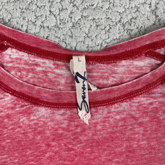 Seven7 Studded Burnout Shirt Womens Large Red Sheer Short Sleeve Pocket Tee - Picture 2 of 7